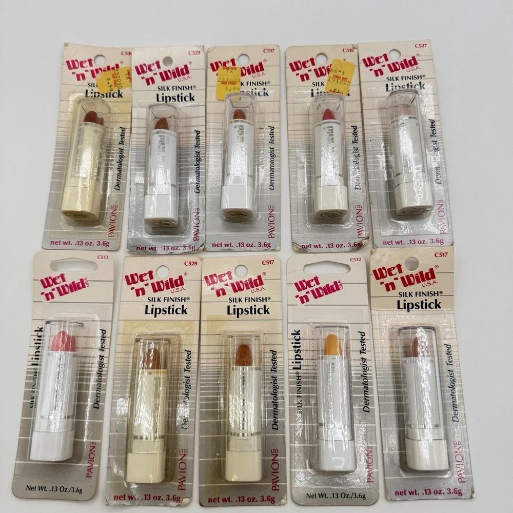 Vtg Wet 'n Wild Silk Finish Lipstick 1991 Pavion NOS Sealed Blister Pack LOT 10